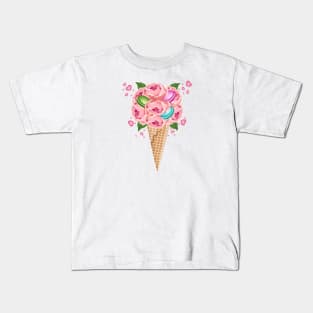 Floral Ice Cream With Macarons Kids T-Shirt